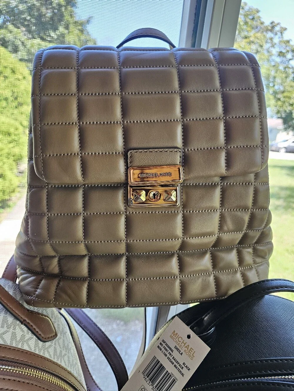 Michael Kors Taupe Quilted Leather Backpack with Gold Hardware